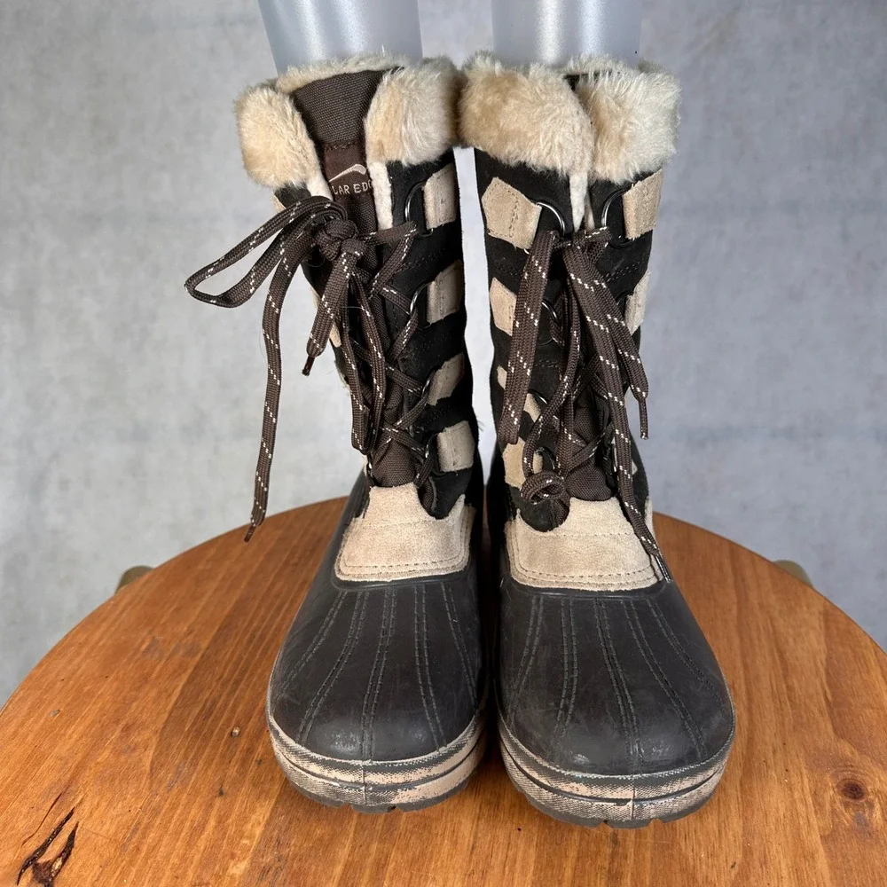 Polar Edge Winter Snow Boots Women Size 9 Brown Suede Faux Fur Good Waterproof